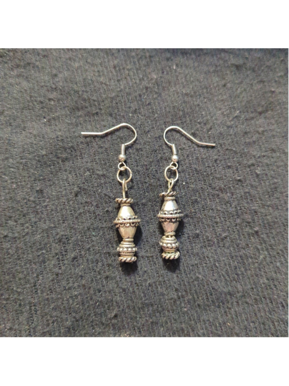 Silver Tone Metal Beaded Dangle Statement Earrings - Picture 1 of 2